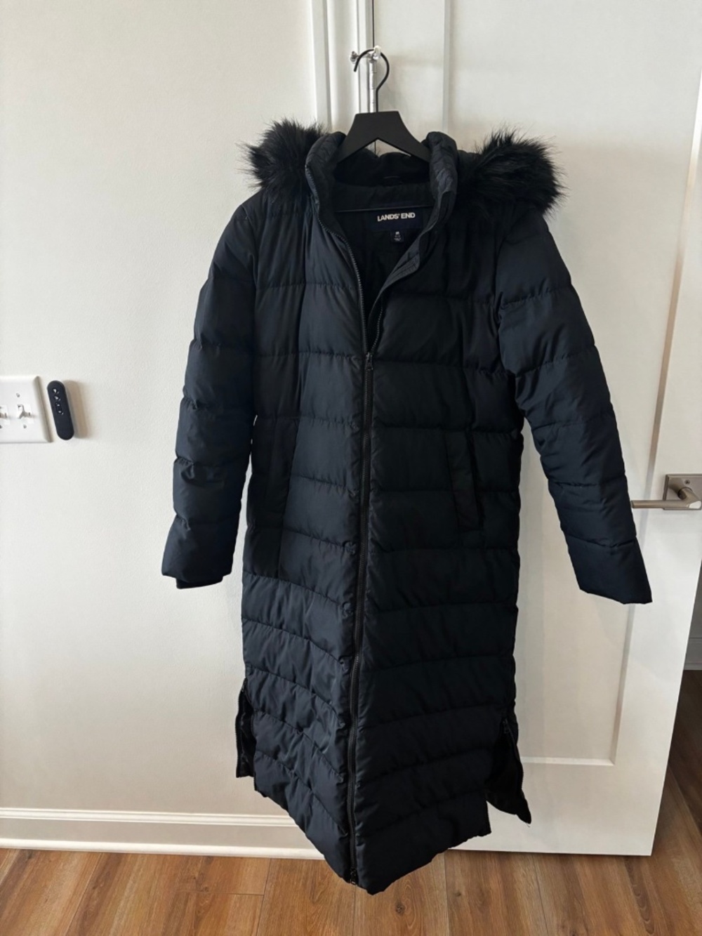 Lands End Long Black Puffer Winter Coat